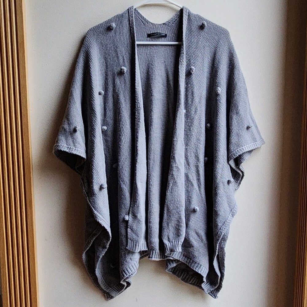 Anthropologie Do Everything in Love Gray Pom Pom Open Cardigan One Size